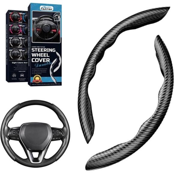 Carbon Fiber Steering Wheel Cover -Anti-Slip, Steering Wheel Cover for Men/Women - Picture 1 of 7